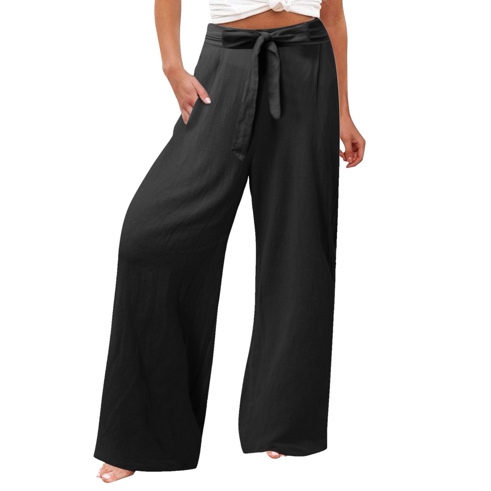 thumbnail image 5 of Pantalones de entrenamiento con cintura elástica para mujer - Pantalones largos lisos, corte holgado informal - Tejido cómodo para todas las ocasiones - Tallas S-XXXXXL, 5 of 7